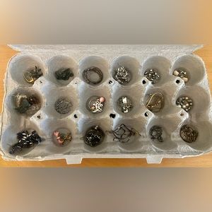 Assortment of jewelry: necklaces, earrings, hair clips